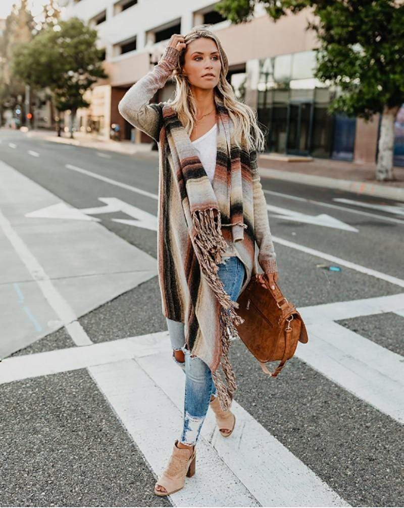 Vintage Fringe Knit Sweater Boho Wrap Sweater Boho Beach Hut
