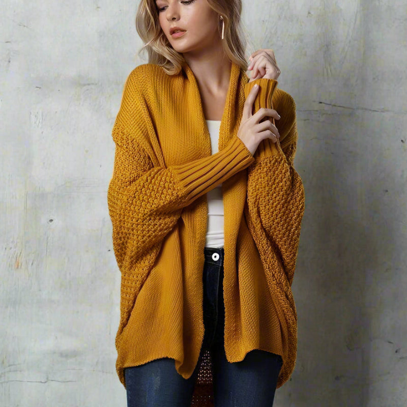 Boho Beach Hut Cardigans, Sweater Batwing Knitted Cardigan Gold / One Size
