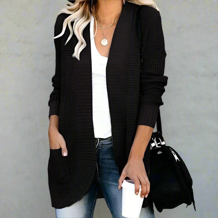 Boho Beach Hut Cardigans, Sweaters Loose Fit Long Sleeve Knitted Cardigan Black / S