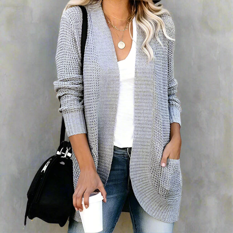 Boho Beach Hut Cardigans, Sweaters Loose Fit Long Sleeve Knitted Cardigan Gray / S