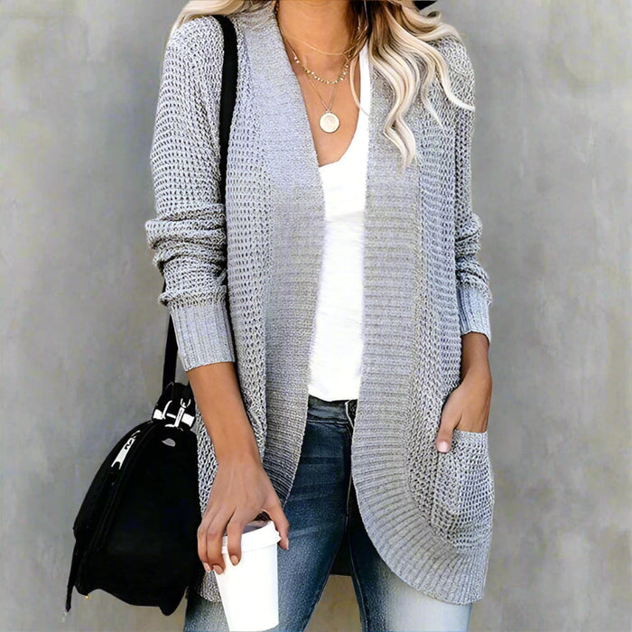 Boho Beach Hut Cardigans, Sweaters Loose Fit Long Sleeve Knitted Cardigan Gray / S