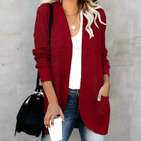 Boho Beach Hut Cardigans, Sweaters Loose Fit Long Sleeve Knitted Cardigan Red / S