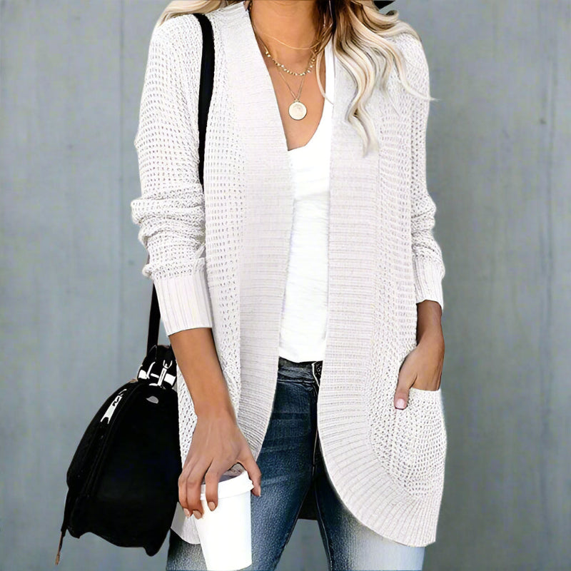Loose Fit Long Sleeve Knitted Cardigan – Open Front Boho Sweater