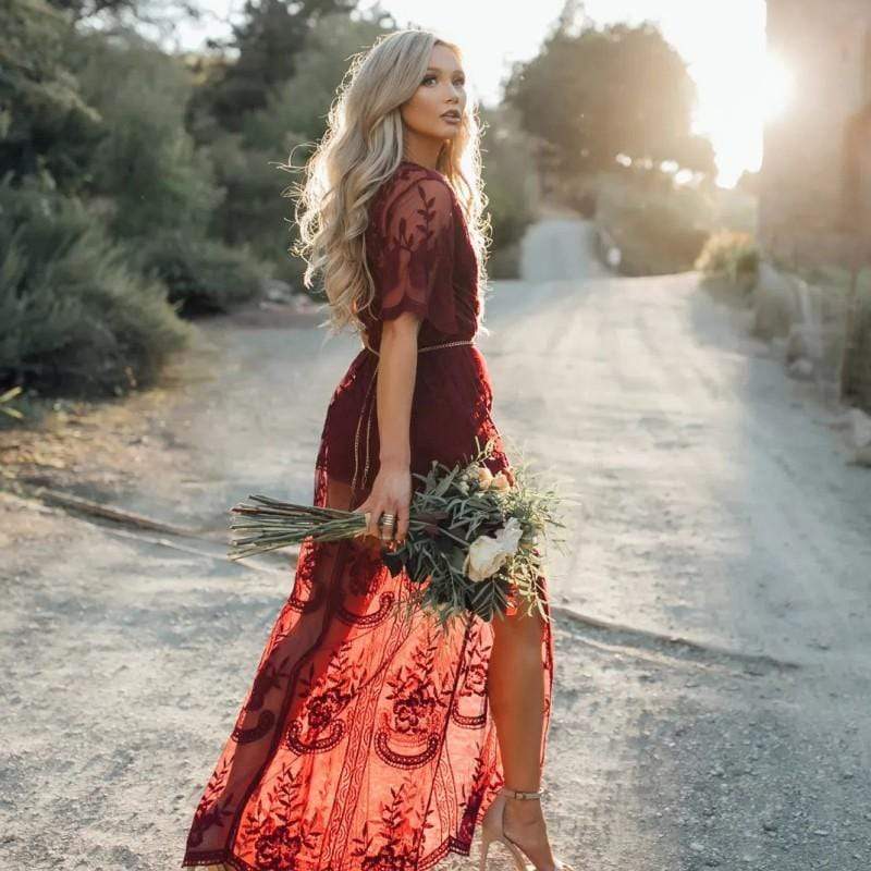 Red Boho Lace Tulle Long Maxi Dress Boho Beach Hut