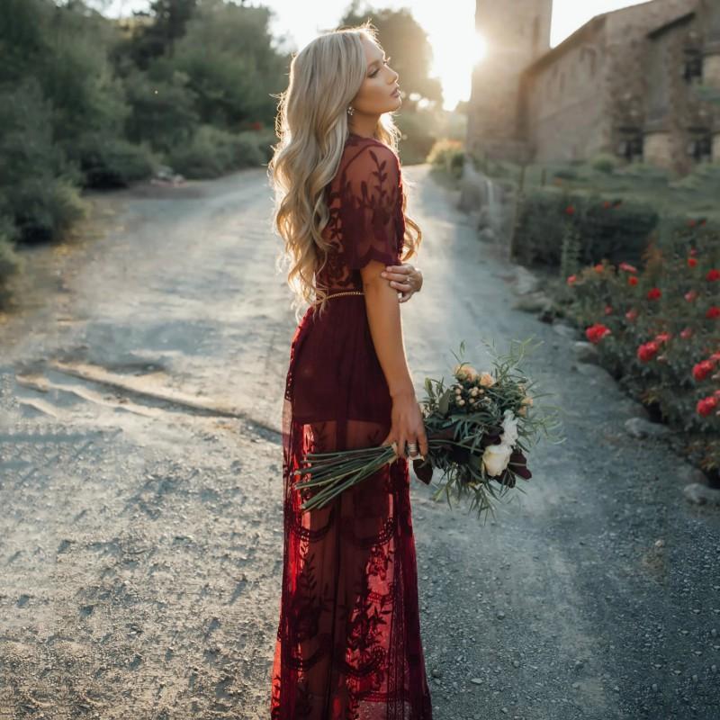 Maxi Romper Boho Burgundy Lace Romper Dress Burgundy Maxi Dress V