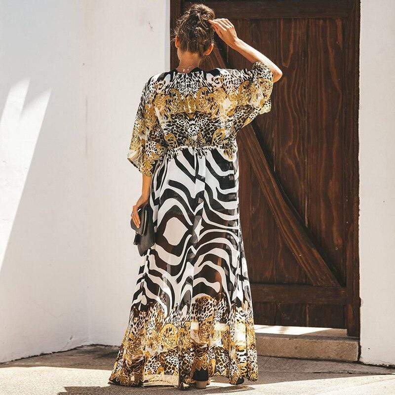 Long Kimono Leopard Print Kimono Dress Boho Beach Leopard Print