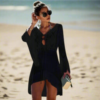 Boho Beach Hut Cover-Ups, Bikini Cover Up Crochet Knit Beach Cover Up Black / One Size
