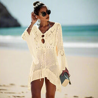 Boho Beach Hut Cover-Ups, Bikini Cover Up Crochet Knit Beach Cover Up Light Yellow / One Size