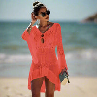 Boho Beach Hut Cover-Ups, Bikini Cover Up Orange / One Size Crochet Knit Beach Cover Up