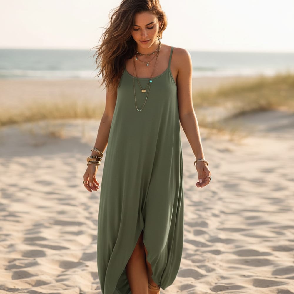 Boho Chic Spaghetti Strap Dress Green / S Boho Chic Spaghetti Strap Dress Green / S