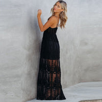 Boho Beach Hut Dress, Maxi Dress, Long Dress, Spaghetti Strap Dress, Beach Dress, Wedding Dress Spaghetti Strap Lace Boho Maxi Dress Black / M