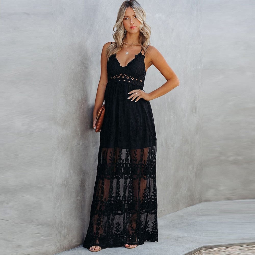 Spaghetti Strap Sleeveless Lace Boho Maxi Dress Boho Beach Hut