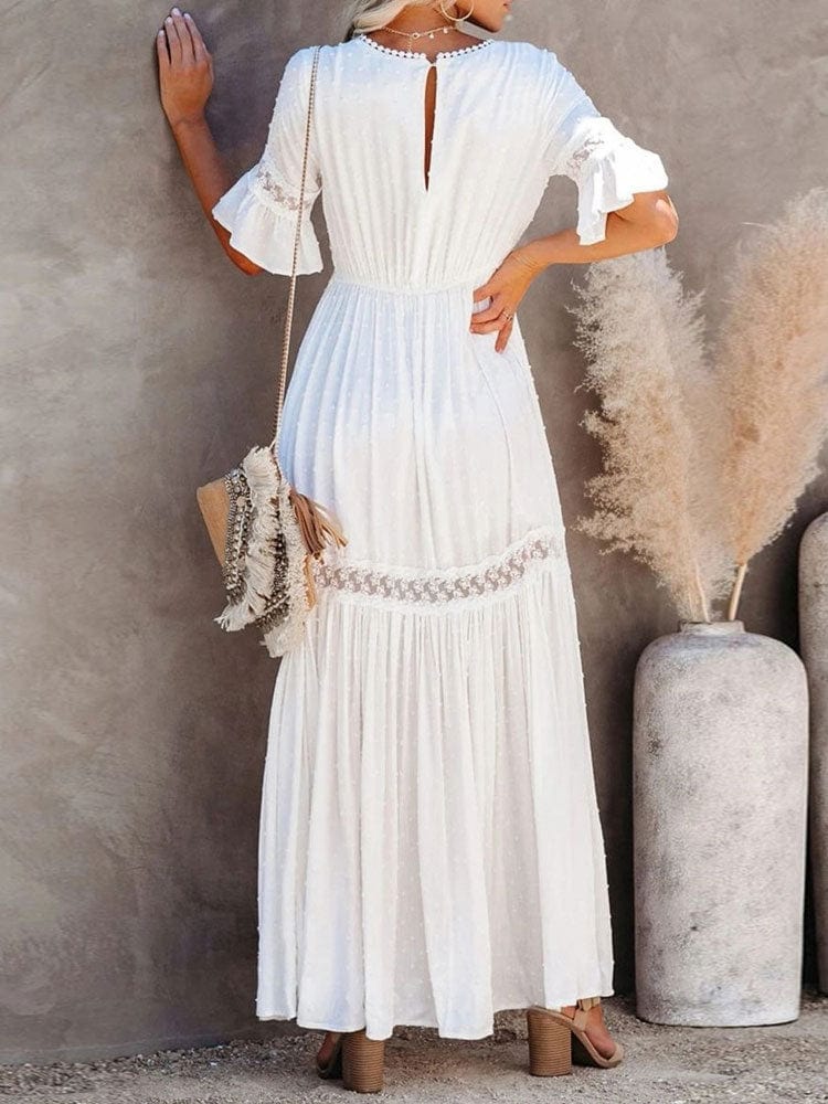 White Lace High Waist Maxi Dress Boho Beach Hut