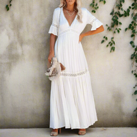 Boho Beach Hut Dress, Maxi Dress White Lace High Waist Boho Maxi Dress