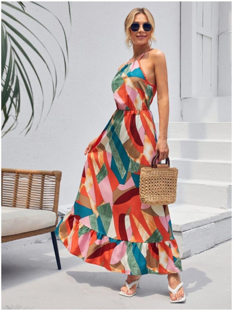 Boho Beach Hut Dresses, Maxi Dress,, Long Dress, Summer Dress, Church Dress, Long Dress, Beach Dress, Beach Dress, Boho Dress Colorful Boho Summer Halter Maxi Dress