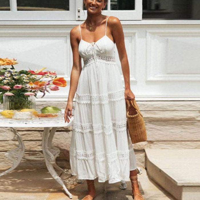 Boho Beach Hut Dresses, white dress, maxi dress, summer dress, spaghetti strap dress, white boho dress Spaghetti Strap White Long Summer Dress