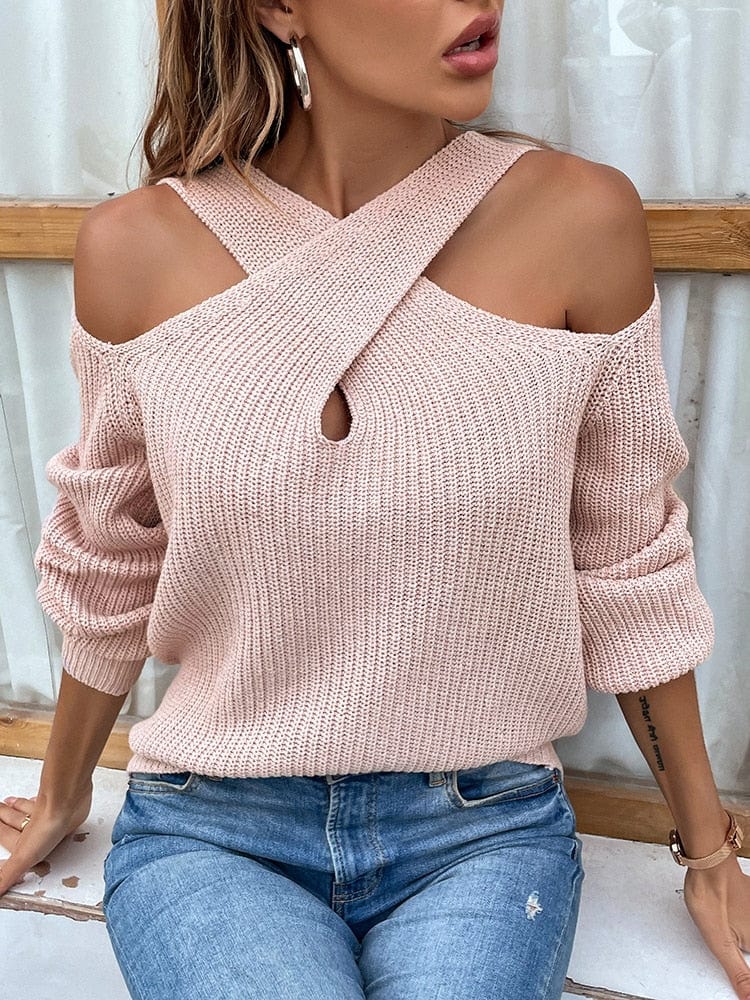 Chic Open Shoulder Knit Sweater
