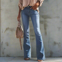 Boho Beach Hut Jeans, Denim Jeans, Pants Denim Flare Leg Boyfriend Jeans Light Blue / S