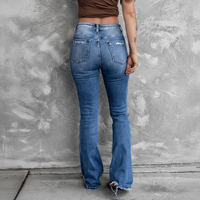 Boho Beach Hut Jeans, Pants, Denim Jeans, Boyfriend Jeans, Distressed Jeans High Waist Ripped Flare Leg Denim Jeans