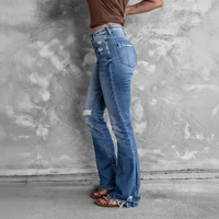 Boho Beach Hut Jeans, Pants, Denim Jeans, Boyfriend Jeans, Distressed Jeans High Waist Ripped Flare Leg Denim Jeans