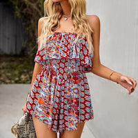 Boho Beach Hut Jumpsuits, Romper, Playsuit Off Shoulder Strapless Casual Boho Romper Red / S