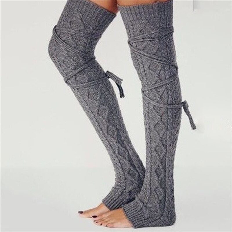 Boho Beach Hut Leg Warmers, Socks Dark Gray / One Size Long Knit Leg Warmers