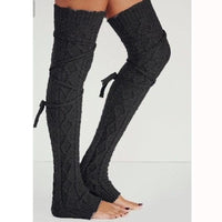 Boho Beach Hut Leg Warmers, Socks Long Knit Leg Warmers Black / One Size