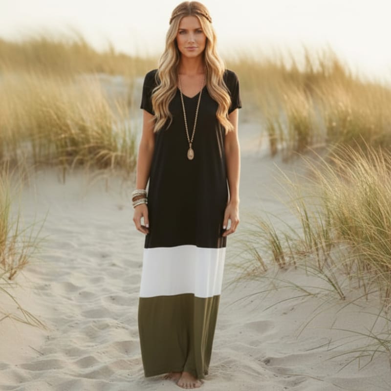 Boho Multi-Colored Maxi Dress – Casual V-Neck T-Shirt Style Long Dress –  Boho Beach Hut