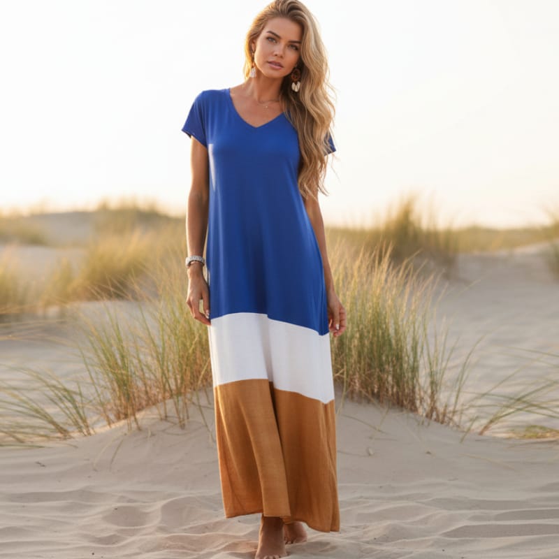 Boho Casual Multi-Colored Maxi Dress Blue / S Boho Casual Multi-Colored Maxi Dress Blue / S