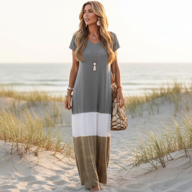 Boho Multi-Colored Maxi Dress – Casual V-Neck T-Shirt Style Long Dress –  Boho Beach Hut