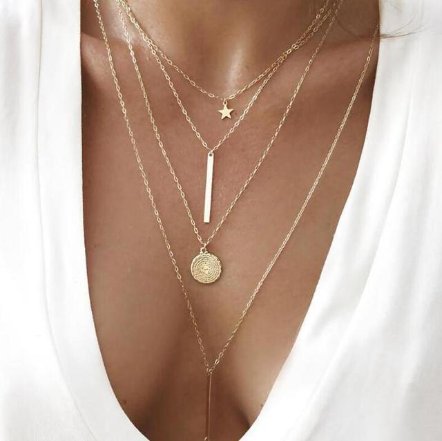 Gold Layering Necklaces Simple Minimal Layered Necklace Set Boho