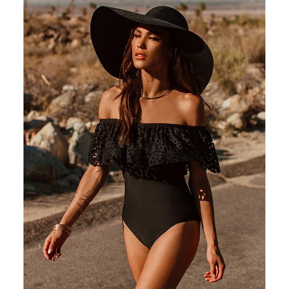 Black off shoulder one piece online