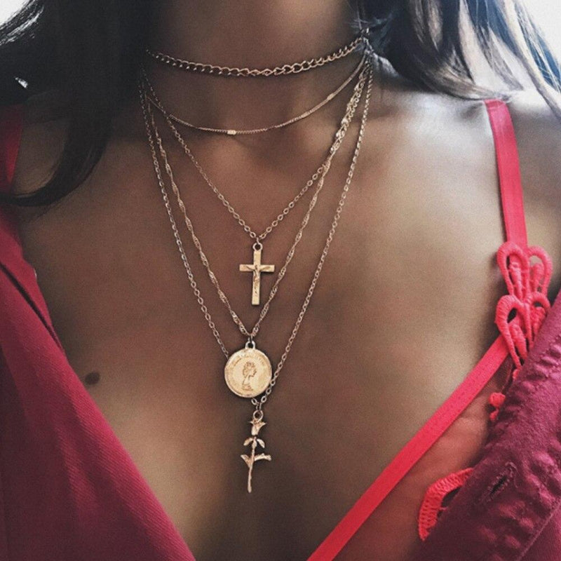 Boho Beach Hut Pendant Necklaces Bohemian Cross Pendant Necklace Gold / One Size