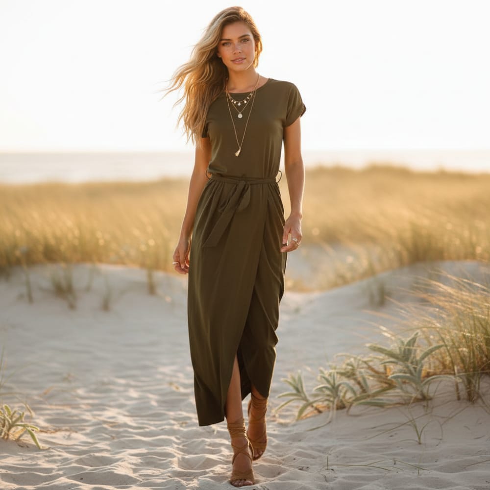 Split Long Boho Maxi Dress Layered Skirt, Square Neck & Waist Sash in Army Green | Women's Boho Fashion | 3XL | Cotton, Polyester Split Long Boho Maxi Dress Layered Skirt, Square Neck & Waist Sash in Army Green | Women's Boho Fashion | 3XL | Cotton, Polyester