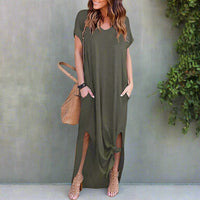 Boho Beach Hut Plus Size dress, short sleeve dress, Beach Dress, Chic Dress, Summer Dress, Maxi Dress, long dress, black dress, burgundy dress, blue dress, navy dress, gray dress, brown dress, casual dress Casual T-Shirt Maxi Dress Green / S