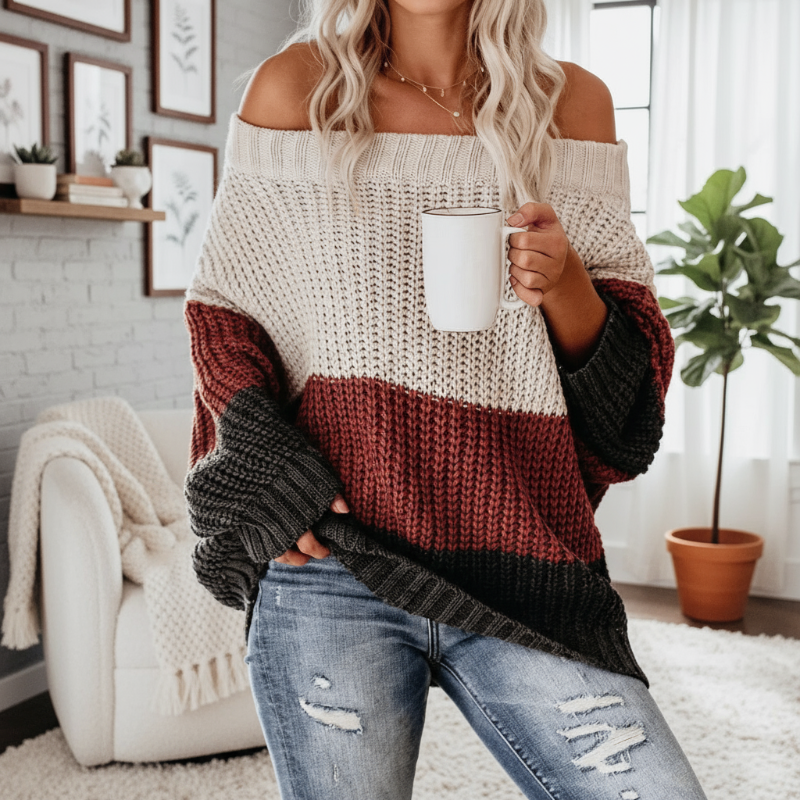 Boho Beach Hut Pullovers, Sweater, Knit Sweater, Boho Sweater Large Striped Bohemian Sweater