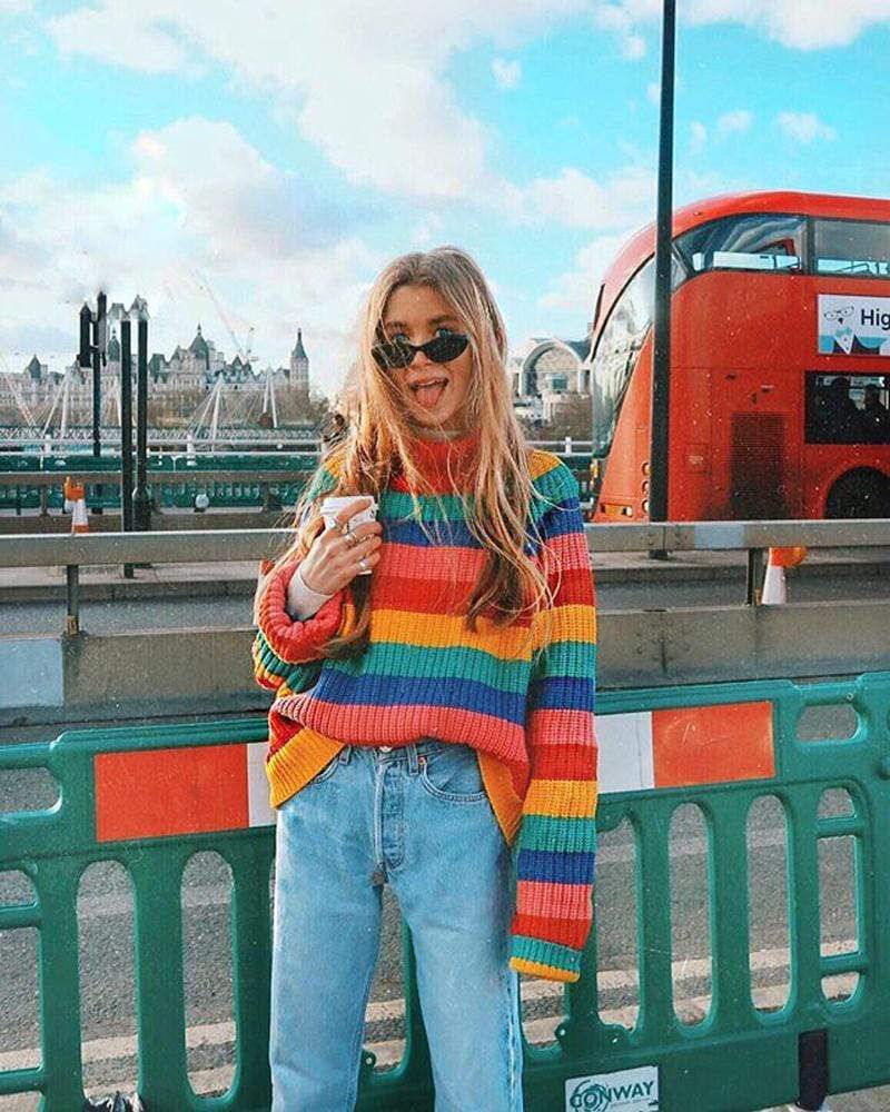 Mira selling Mikati Rainbow Wavy Stripe Merino Wool Turtleneck Sweater