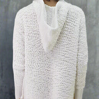 Boho Beach Hut Sweater White Knit Hooded Sweater