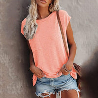 Boho Beach Hut T-Shirts, Tops, Short Sleeve, Tee shirt, T-shirt Pink / S Solid Casual Short Sleeve T Shirt