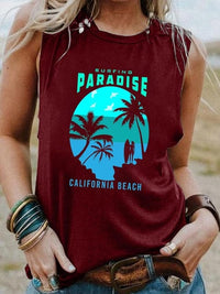 Boho Beach Hut Tank Tops, Plus Size, Sleeveless Burgundy / S Surfing Vintage Graphic Tank Top
