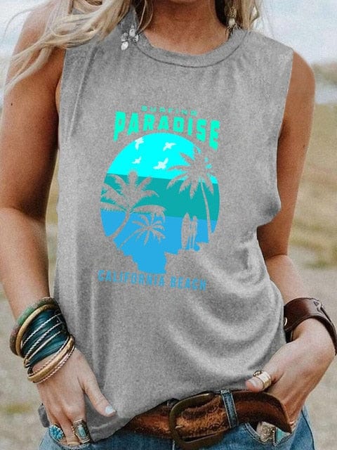 Boho Beach Hut Tank Tops, Plus Size, Sleeveless Gray / S Surfing Vintage Graphic Tank Top