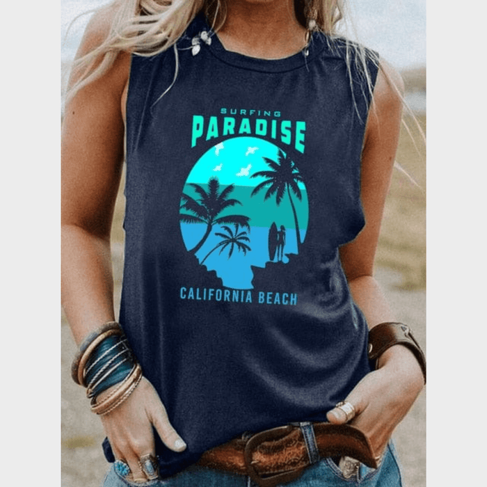 Boho Beach Hut Tank Tops, Plus Size, Sleeveless Surfing Vintage Graphic Tank Top