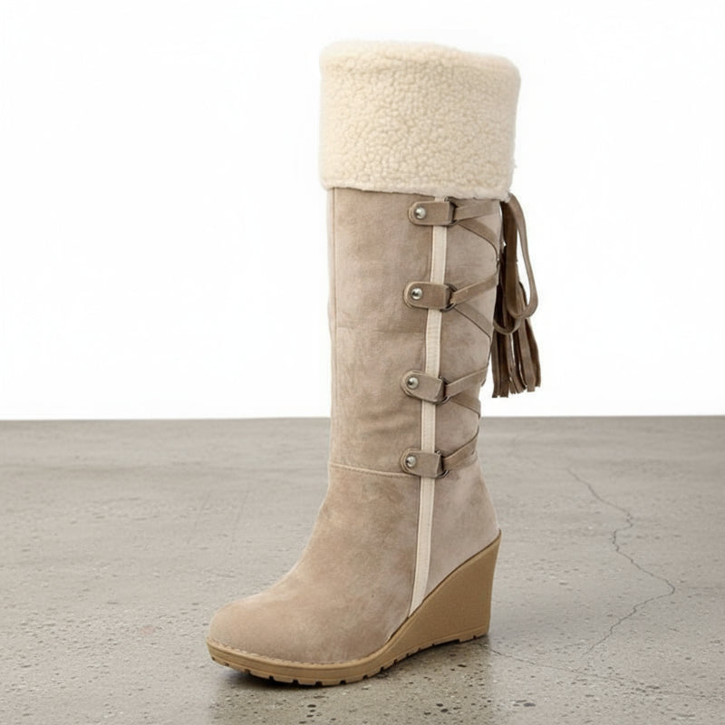 Boho Beach Hut Women's Footwear, fur boots, ugg boots, plush boots, black boots, beige boots, brown boots, winter boots Fashion Plush Boots Beige / 4.5