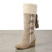 Boho Beach Hut Women's Footwear, fur boots, ugg boots, plush boots, black boots, beige boots, brown boots, winter boots Fashion Plush Boots Beige / 4.5