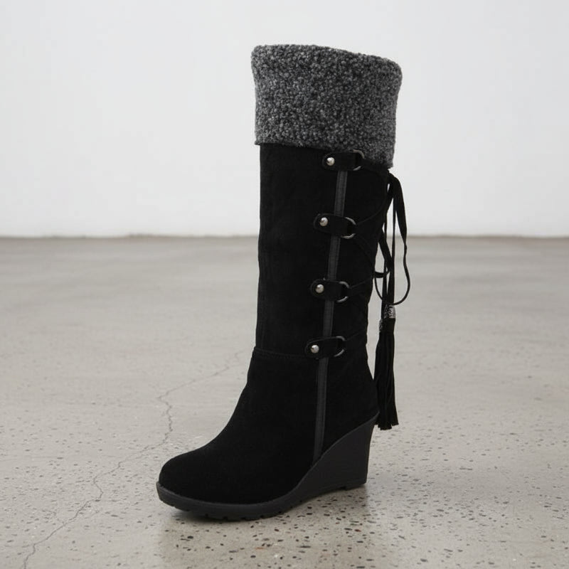 Boho Beach Hut Women's Footwear, fur boots, ugg boots, plush boots, black boots, beige boots, brown boots, winter boots Fashion Plush Boots Black / 4.5