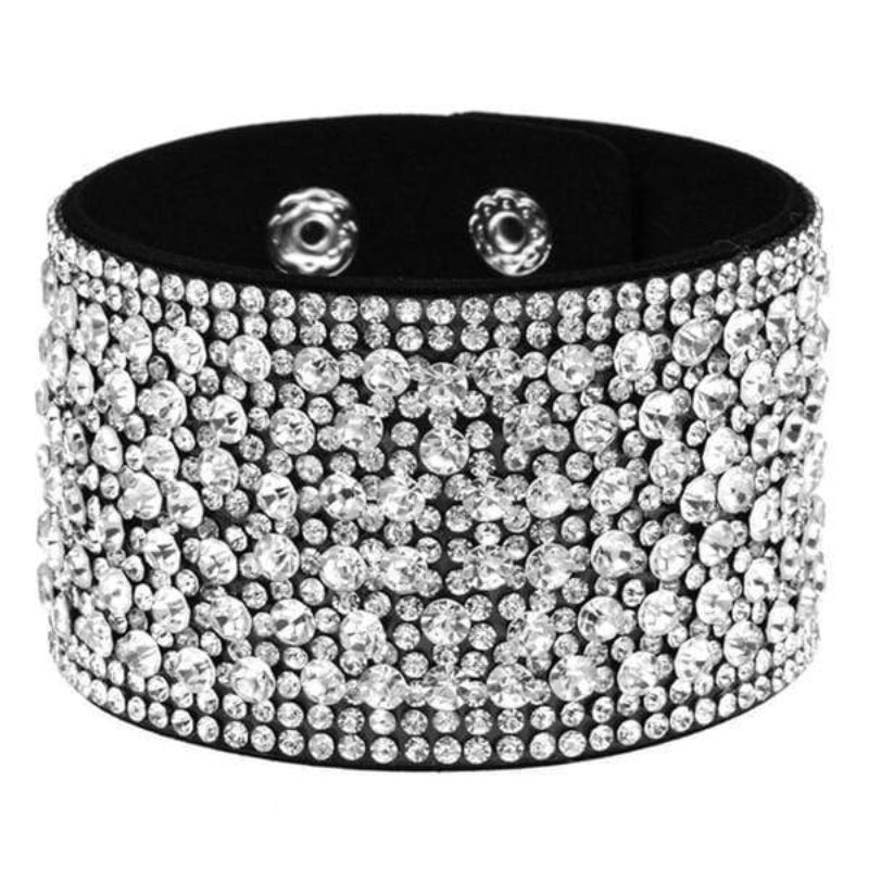 Boho Beach Hut Wrap Bracelets, Bracelets Leather Rhinestone Wide Band Bracelet Silver / One Size