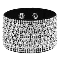 Boho Beach Hut Wrap Bracelets, Bracelets Leather Rhinestone Wide Band Bracelet Silver / One Size