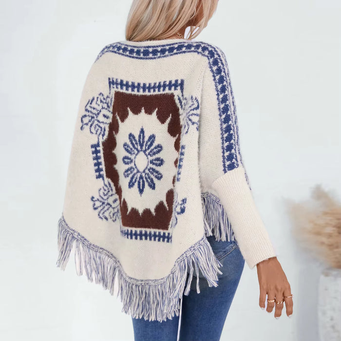 Boho Knit Poncho Sweater
