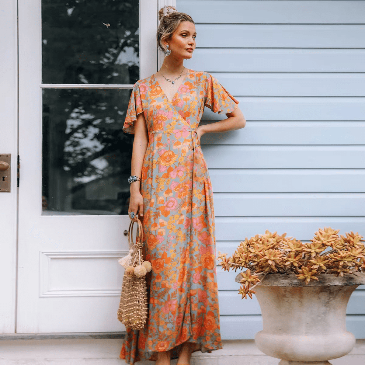 Floral Wrap Boho Maxi Dress