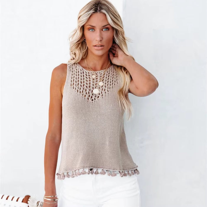 Boho Knit Tassel Sleeveless Top